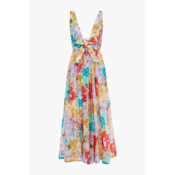 Zimmermann Dresses & Skirts - Zimmermann 'Bells' Blue Bow-Detailed Floral-Print Cotton-Voile Midi Dress Size 2